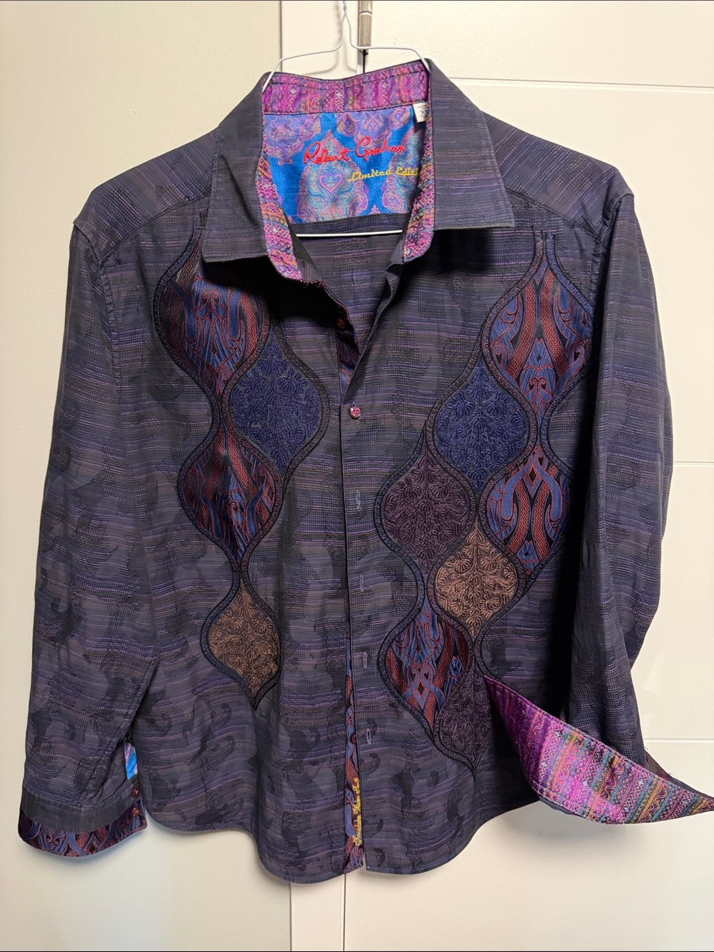 Robert Graham Purple Patterned Men's Shirt Jacket with Multicolor Accents
